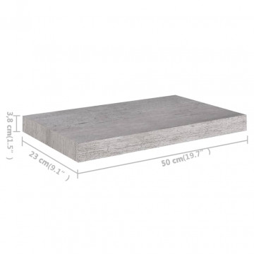 Rafturi de perete suspendate 2 buc. gri beton 50x23x3,8 cm MDF - Img 7