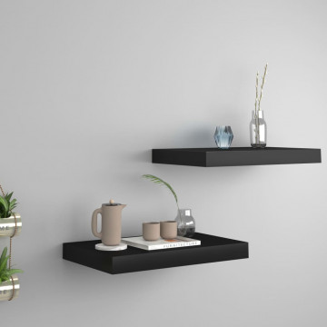 Rafturi de perete suspendate 2 buc., negru, 40x23x3,8 cm, MDF - Img 1