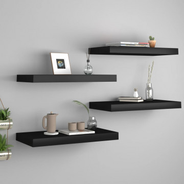 Rafturi de perete suspendate, 4 buc., negru, 50x23x3,8 cm, MDF - Img 1