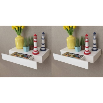 Rafturi de perete suspendate cu sertare, 2 buc., alb, 48 cm - Img 1