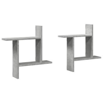Rafturi perete, 2 buc., gri beton, 50x12x50 cm, lemn prelucrat - Img 2