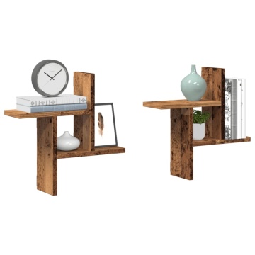 Rafturi perete, 2 buc., lemn vechi, 38x12x38 cm, lemn prelucrat - Img 1