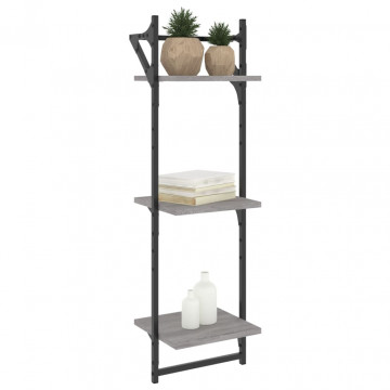 Rafturi perete 3 niveluri cu bare 2 buc. gri sonoma 30x25x100cm - Img 3