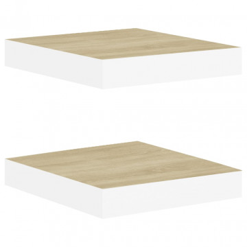 Rafturi perete suspendate 2 buc. alb/stejar 23x23,5x3,8 cm MDF - Img 2