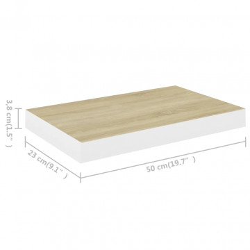 Rafturi perete suspendate 2 buc. alb/stejar 50x23x3,8cm MDF - Img 7
