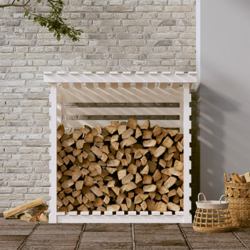 Rastel pentru lemne de foc, alb, 108x73x108 cm, lemn masiv pin - Img 3