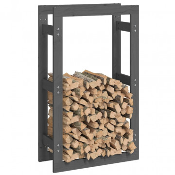 Rastel pentru lemne de foc, gri, 60x25x100 cm, lemn masiv pin - Img 4