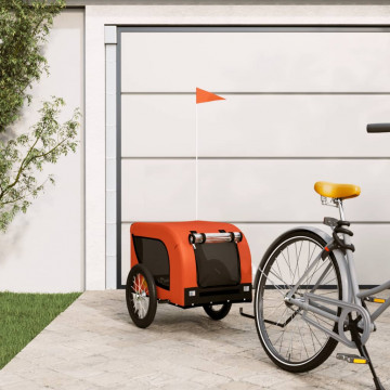Remorcă de bicicletă câini portocaliu&negru textil oxford&fier - Img 1
