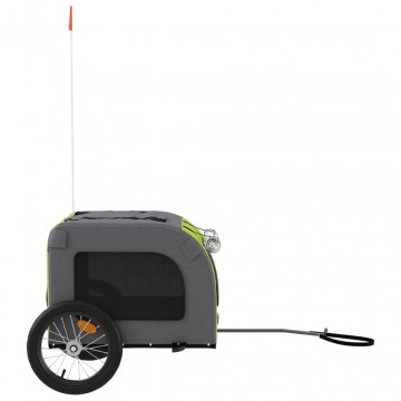 Remorcă de bicicletă pentru câini verde&gri, textil oxford&fier - Img 5