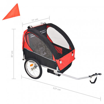 Remorcă de bicicletă pentru copii, roșu și negru, 30 kg - Img 5