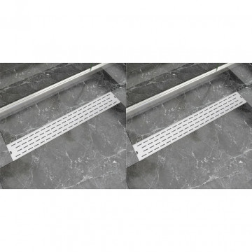 Rigolă liniară de duș, 2 buc. 830x140 mm oțel inoxidabil, linii - Img 1