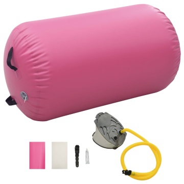 Rulou de gimnastică gonflabil cu pompă, roz, 100 x 60 cm, PVC - Img 1