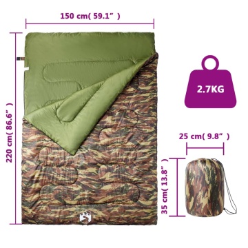 Sac de dormit dublu cu perne de camping, adulți, 3-4 anotimpuri - Img 5