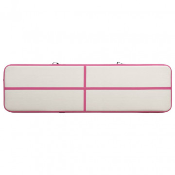 Saltea gimnastică gonflabilă cu pompă roz 600x100x15 cm PVC - Img 3