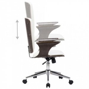 Scaun de birou rotativ, alb, piele ecologică și lemn curbat - Img 7