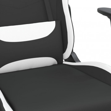 Scaun de gaming cu masaj/suport picioare, negru și alb, textil - Img 6
