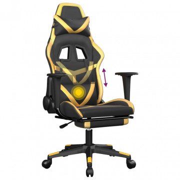 Scaun de gaming cu suport picioare negru/auriu, piele ecologică - Img 7