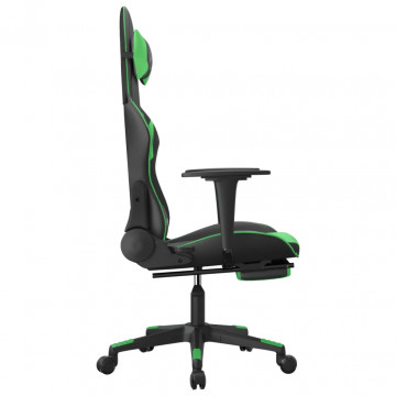 Scaun de gaming cu suport picioare negru/verde, piele ecologică - Img 4