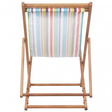 Scaun de plajă pliabil, multicolor, textil și cadru din lemn - Img 2