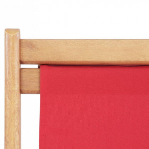 Scaun de plajă pliabil, roșu, textil și cadru din lemn - Img 7