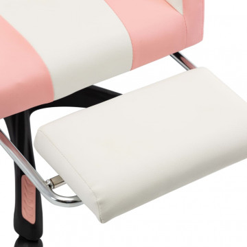 Scaun de racing cu suport picioare, roz și alb, piele ecologică - Img 4