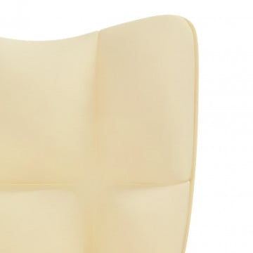 Scaun de relaxare cu taburet, alb crem, catifea - Img 7