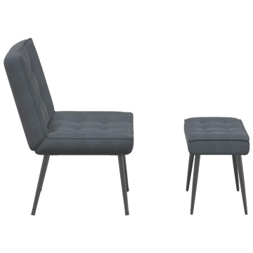 Scaun de relaxare cu taburet, gri închis, catifea - Img 5