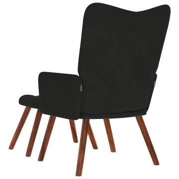 Scaun de relaxare cu taburet, negru, catifea - Img 7