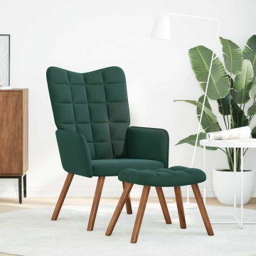 Scaun de relaxare cu taburet, verde închis, catifea - Img 2