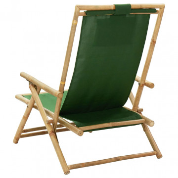 Scaun rabatabil de relaxare, verde, bambus & țesătură - Img 4