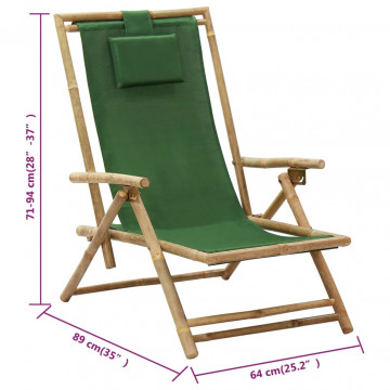 Scaun rabatabil de relaxare, verde, bambus & țesătură - Img 7