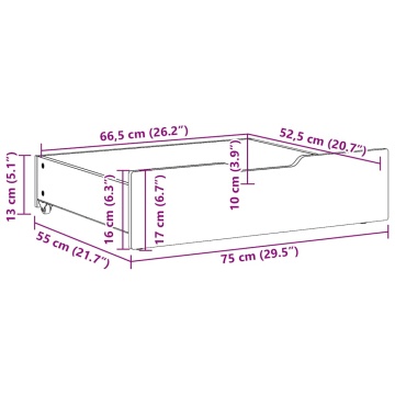 Sertare de pat, 2 buc., 75x55x16 cm, alb, lemn masiv de pin - Img 7