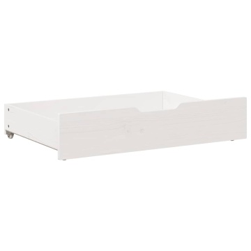 Sertare de pat, 2 buc., 80x55x16 cm, alb, lemn masiv de pin - Img 4