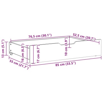 Sertare de pat, 2 buc., 85x55x16 cm, alb, lemn masiv de pin - Img 7