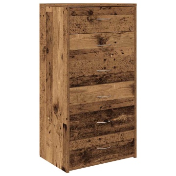 Servantă cu 6 sertare, Lemn vechi, 50 x 34 x 96 cm, PAL - Img 2