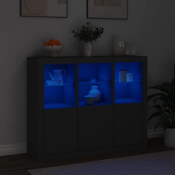 Servantă cu lumini LED, 3 buc., negru, lemn prelucrat - Img 3
