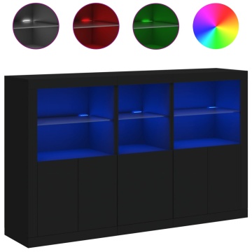 Servantă cu lumini LED, negru, 162x37x100 cm - Img 2