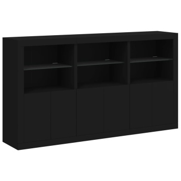 Servantă cu lumini LED, negru, 181,5x37x100 cm - Img 3