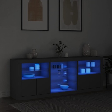 Servantă cu lumini LED, negru, 181,5x37x67 cm - Img 3