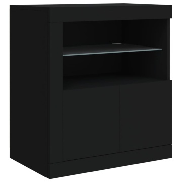 Servantă cu lumini LED, negru, 60,5x37x67 cm - Img 3