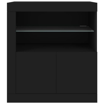 Servantă cu lumini LED, negru, 60,5x37x67 cm - Img 5
