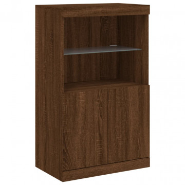 Servantă cu lumini LED, stejar maro, 60,5x37x100 cm - Img 3