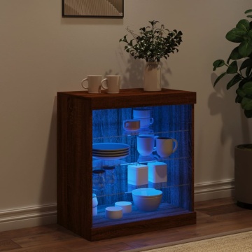 Servantă cu lumini LED, stejar maro, 60,5x37x67 cm - Img 3