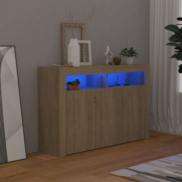 Servantă cu lumini LED, stejar Sonoma, 115,5x30x75 cm - Img 1