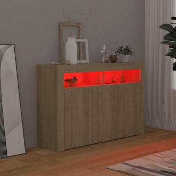 Servantă cu lumini LED, stejar Sonoma, 115,5x30x75 cm - Img 8