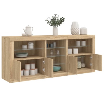 Servantă cu lumini LED, stejar sonoma, 162x37x67 cm - Img 1