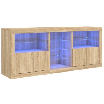 Servantă cu lumini LED, stejar sonoma, 162x37x67 cm - Img 2