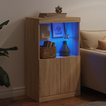 Servantă cu lumini LED, stejar sonoma, 60,5x37x100 cm - Img 4