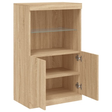 Servantă cu lumini LED, stejar sonoma, 60,5x37x100 cm - Img 6
