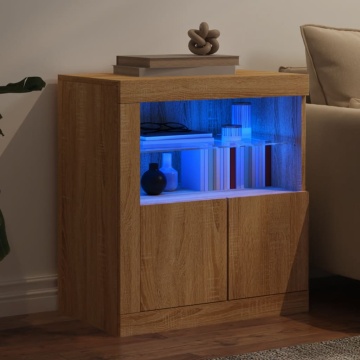 Servantă cu lumini LED, stejar sonoma, 60,5x37x67 cm - Img 4